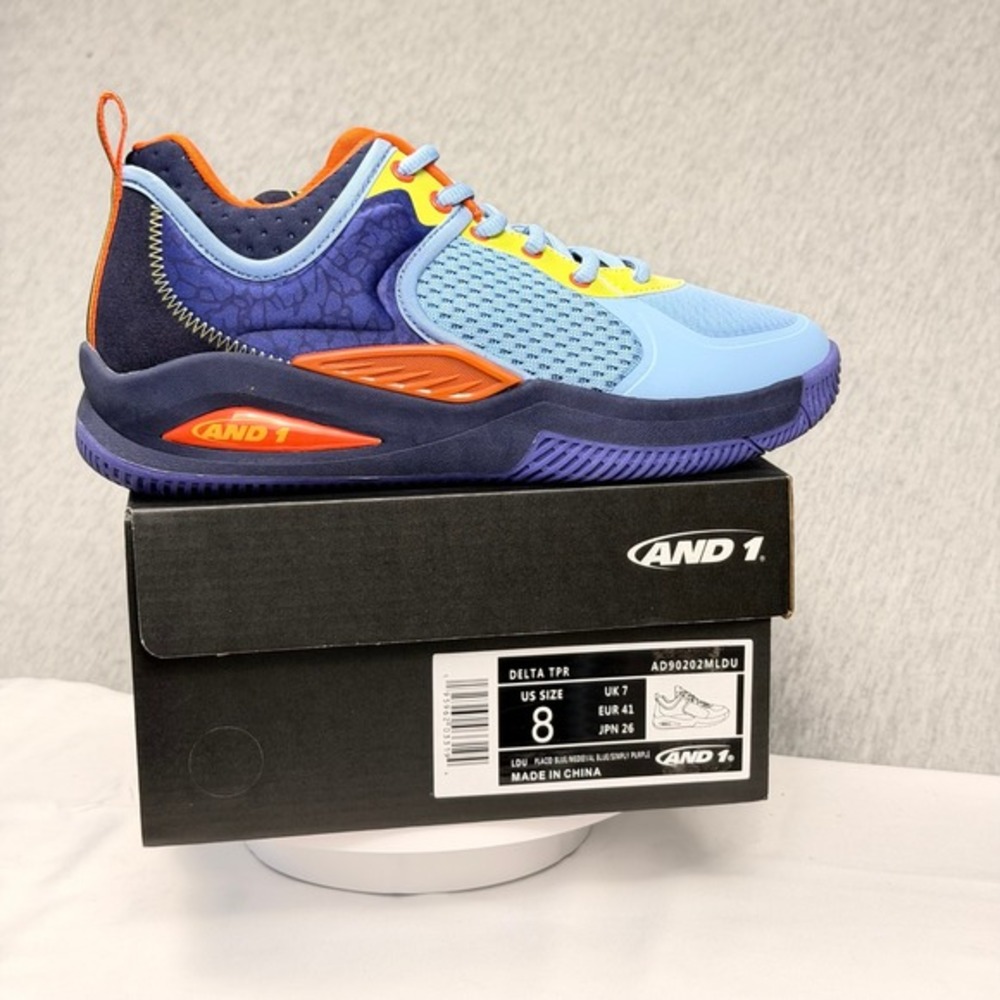 AND1 Delta TPR‎ Basketball Shoes Blue Purple Orange AD90202MLDU Mens Size 8 NEW